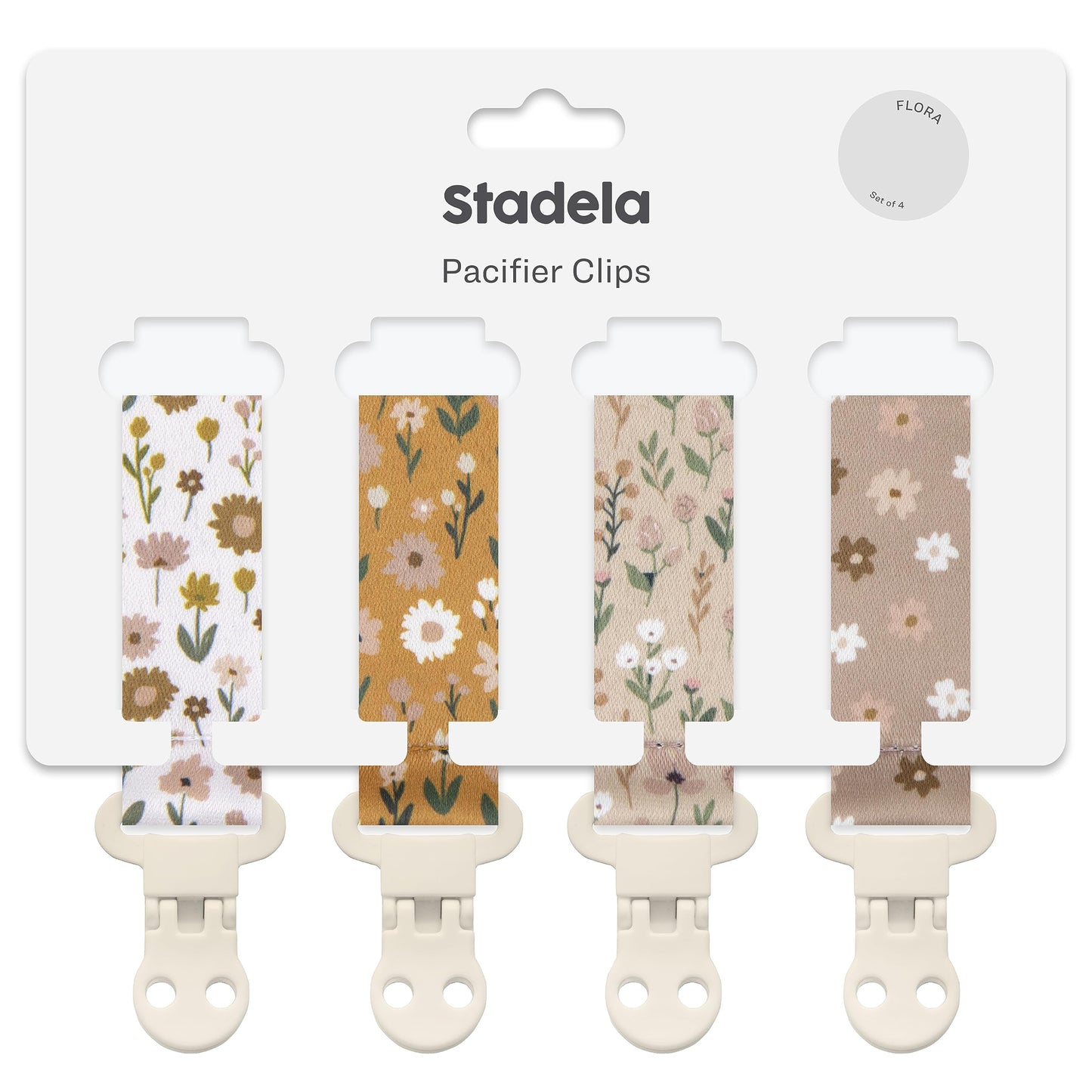 Stadela Baby Pacifier Clip Leash Soothie Holder Unisex for Girl or Boy 4 Pack Gift Set Universal Fit (Luna)