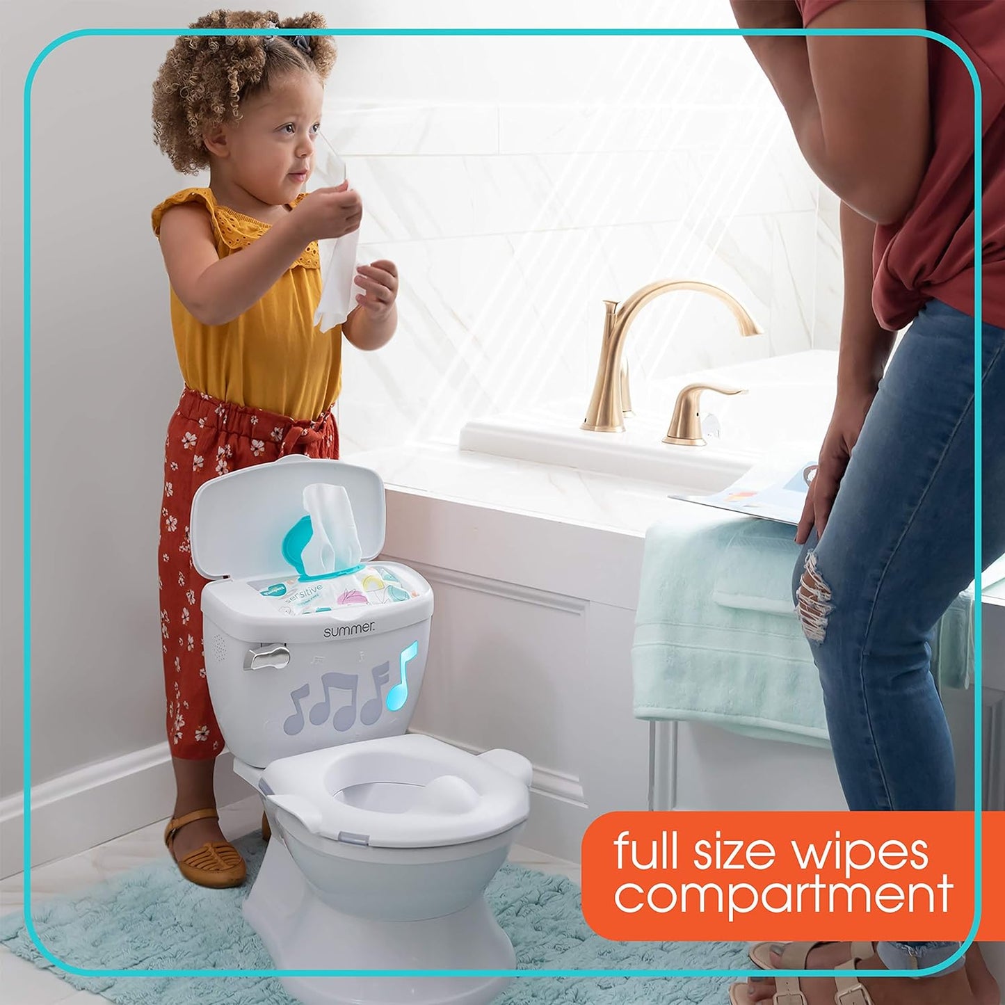 Summer Infant My Size Potty Lights and Songs Transitions,White Realistic Potty Training Toilet with Interactive Handle that Plays Music for Kids,Removable Potty Topper/Pot,Wipe Compartment,SplashGuard