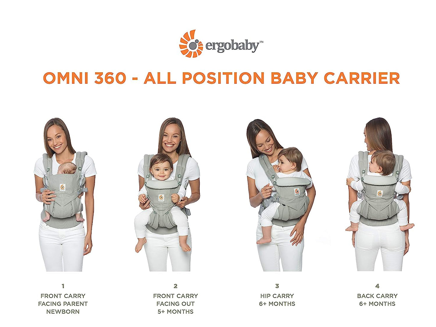 Ergobaby Omni 360 All-Position Baby Carrier for Newborn to Toddler with Lumbar Support & Cool Air Mesh (7-45 Lb), Onyx Black 6.18x9.13x10.43 Inch (Pack of 1)