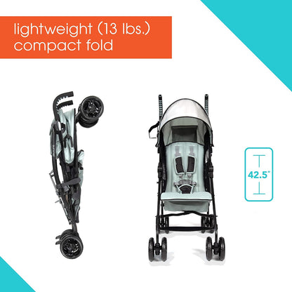 Summer Infant 3Dlite Convenience Stroller, Black – Lightweight, with Aluminum Frame, Large Seat Area, Mesh Siding, 4 Position Recline, Extra Large Storage Basket – for Travel