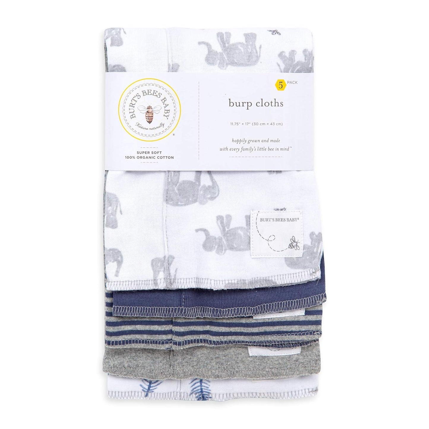 Burt's Bees Baby - Burp Cloths, 5-Pack Extra Absorbent 100% Organic Cotton Burp Cloths (Hello Moon!) (LY27010-IND-OS-H)