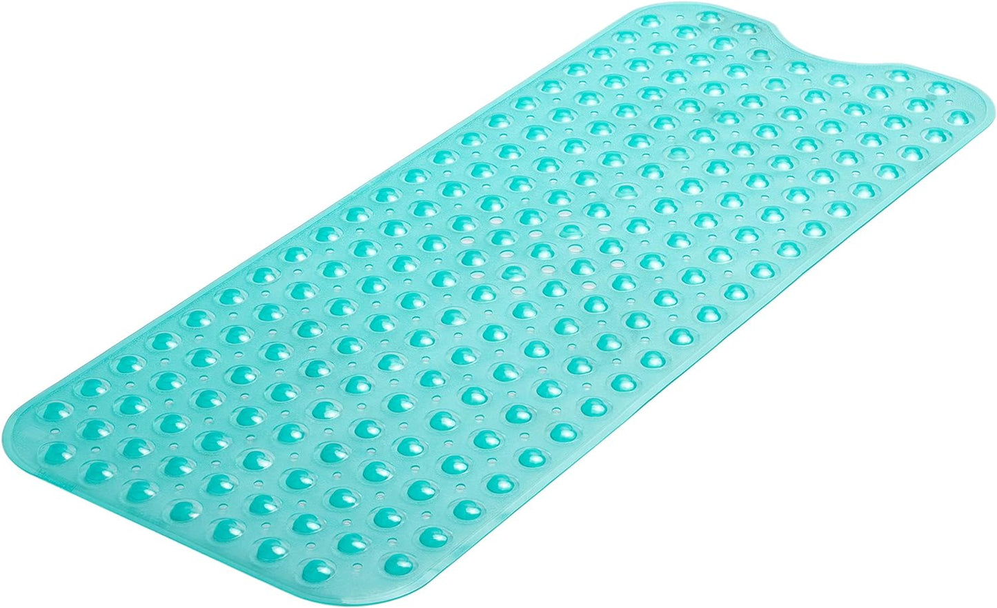 TIKE SMART Extra-Long Non-Slip Bathtub & Shower Mat 39”x16” (Smooth/Non-Textured Tubs Only) Safe, Clean, Machine-Washable, Superior Grip&Drainage, Vinyl, Opaque Aqua/Blue-Green