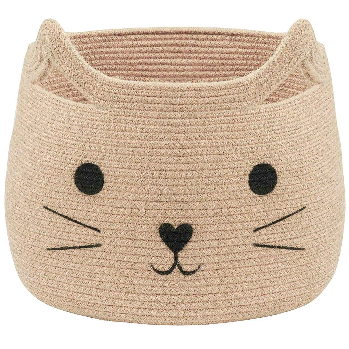 VK VK·LIVING Animal Baskets Large Woven Cotton Rope Storage Basket with Cute Cat Design Animal Laundry Basket Organizer for Towels, Blanket, Toys, Clothes, Gifts – Pet or Baby Gift Baskets 15"Lx14H"