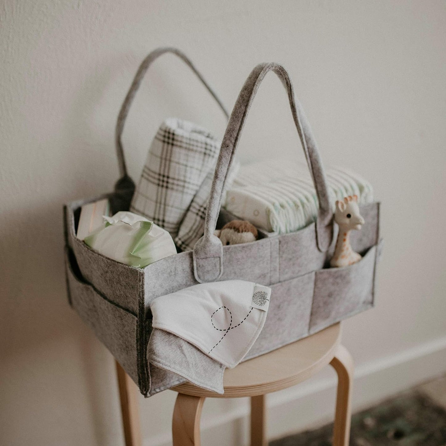 Parker Baby Diaper Caddy - Nursery Storage Bin and Car Organizer for Diapers and Baby Wipes - White