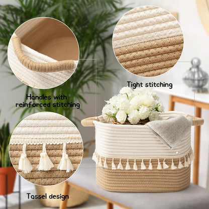 TeoKJ Storage Basket 3 Pack for Organizing, Rope Cotton Baskets for Toy, Clothes, Blankets, Decorative Basket for Living Room, Nursery, Bathroom, Jute