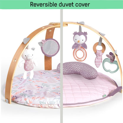 Ingenuity Cozy Spot Reversible Duvet Activity Gym & Play Mat with Wooden Toy bar - Loamy, Newborn and up