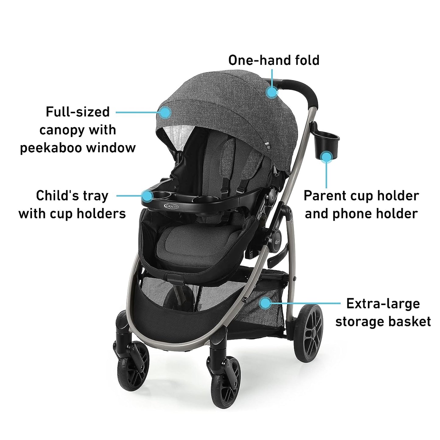 Graco Modes Pramette Stroller, Baby Stroller with True Pram Mode, Reversible Seat, One Hand Fold, Extra Storage, Child Tray, Redmond