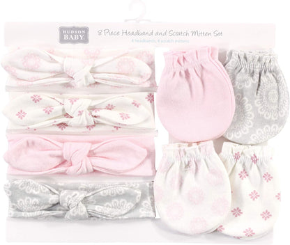 Hudson Baby Baby Girls' Cotton Headband and Scratch Mitten Set