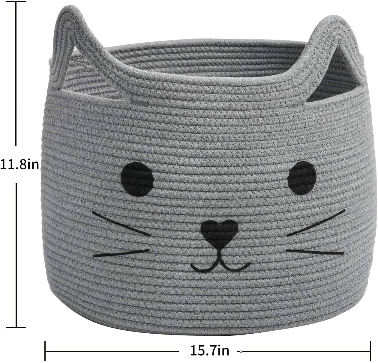 HiChen Large Woven Cotton Rope Storage Basket, Laundry Basket Organizer for Toys, Blanket, Clothes, Towels, Gifts | Pet Gift Basket for Cat, Dog - 15.7" L×11.8" H, Black