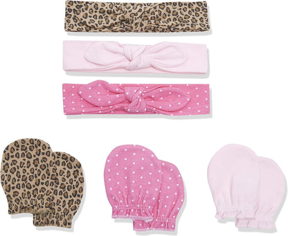 Hudson Baby Baby Girls' Cotton Headband and Scratch Mitten Set