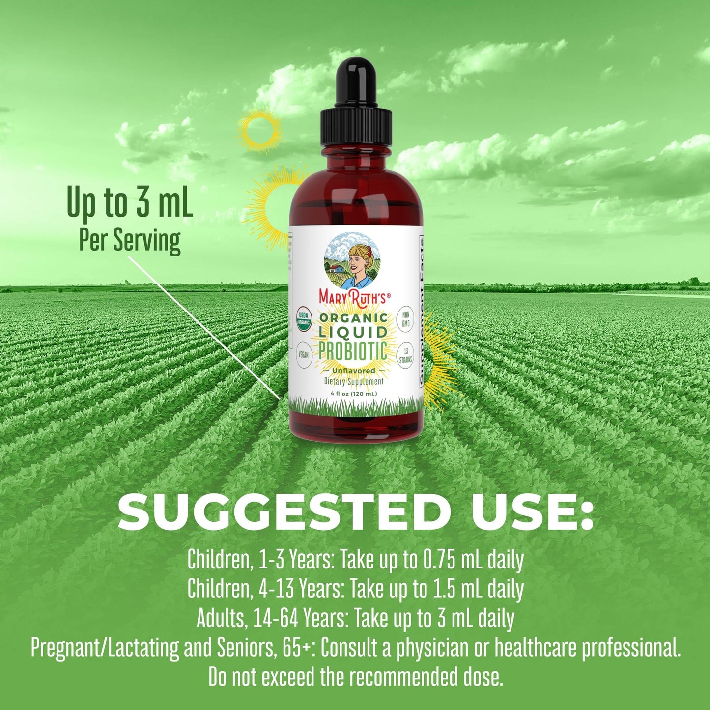 USDA Organic Liquid Probiotic by MaryRuth's | Digestive Health | Gut Health | Probiotics for Women | Probiotics for Men | Probiotics for Kids | Acidophilus Probiotic | Vegan | Non-GMO | 40 Servings