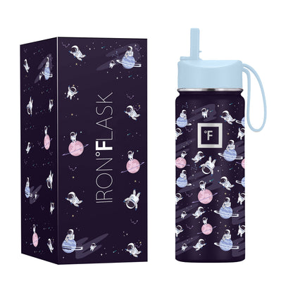 IRON °FLASK Kids Water Bottle - 14 Oz, Straw Lid, 20 Name Stickers, Vacuum Insulated Stainless Steel, Double Walled Tumbler Travel Cup, Thermo Mug - Valentines Day Gifts - Monsters Crew