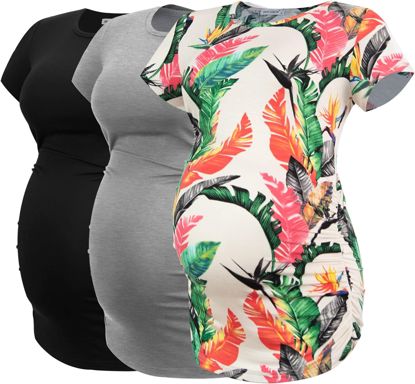 Smallshow Women's Maternity Tops Side Ruched Tunic T-Shirt Pregnancy Clothes