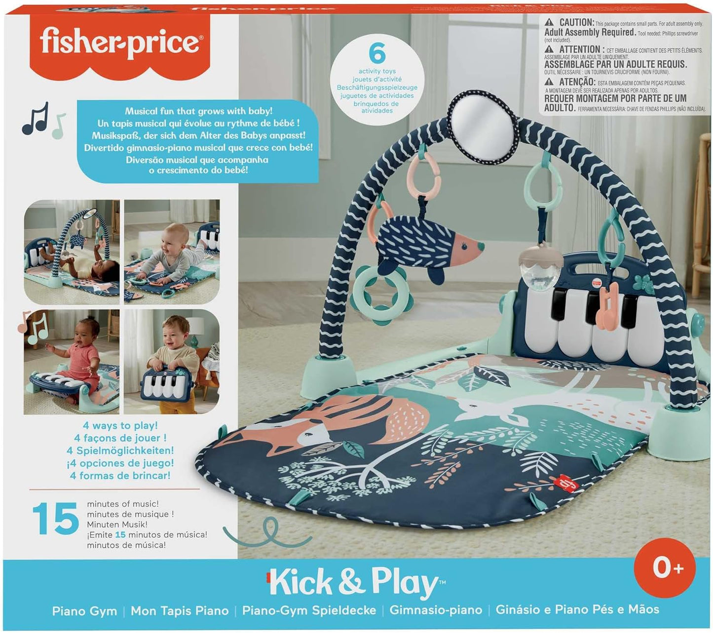 Fisher-Price Baby Playmat Kick & Play Piano Gym With Musical And Sensory Toys For Newborn To Toddler, Navy Fawn