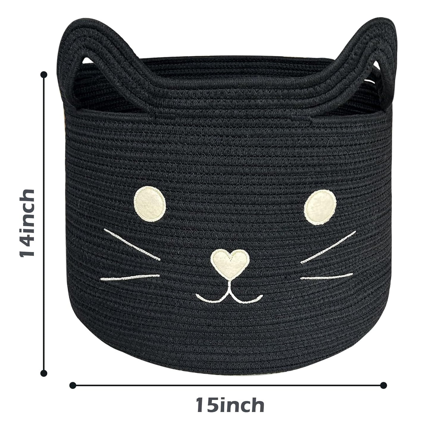 VK VK·LIVING Animal Baskets Large Woven Cotton Rope Storage Basket with Cute Cat Design Animal Laundry Basket Organizer for Towels, Blanket, Toys, Clothes, Gifts – Pet or Baby Gift Baskets 15"Lx14H"