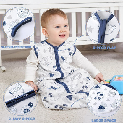 Yoofoss Baby Sleep Sack 0-6 Months Wearable Blanket for Babies 100% Cotton 2-Way Zipper TOG 0.5 Toddler Sleeping Sack 3 Pack, Comfy Lightweight Sleep Sacks