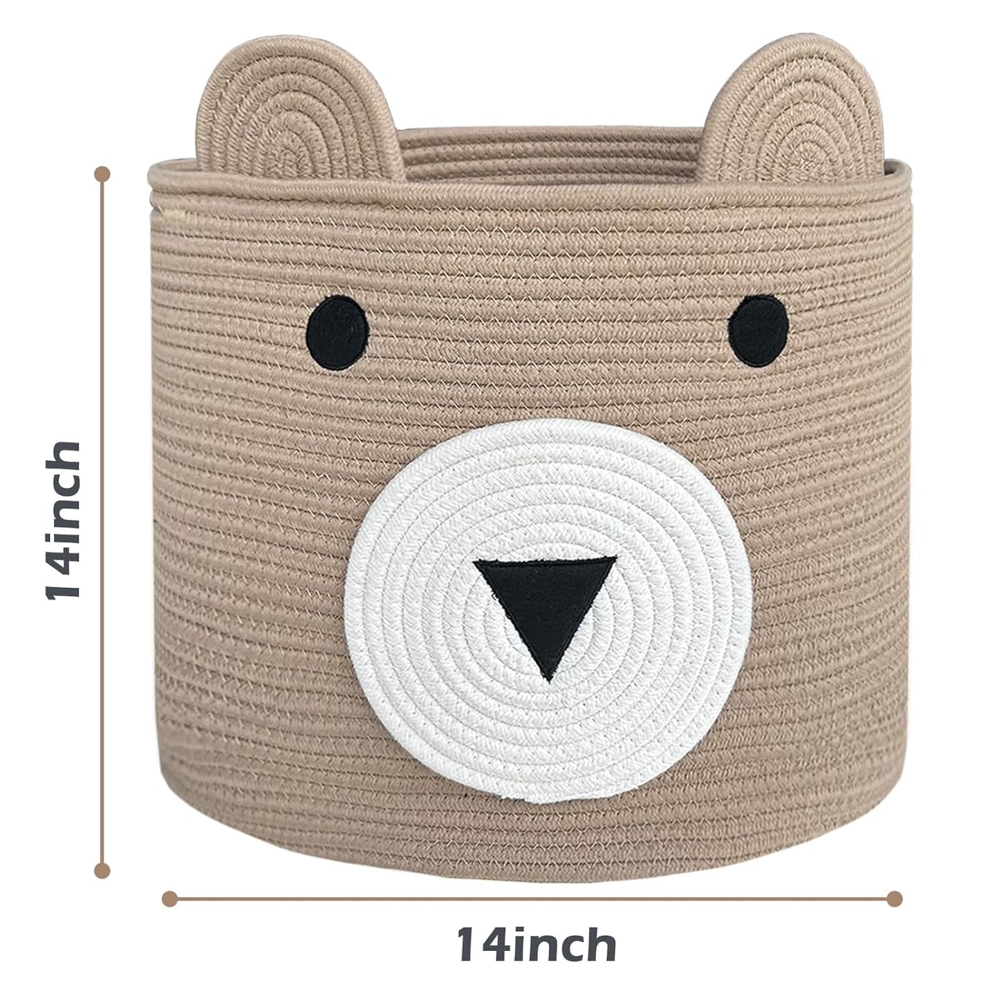 VK VK·LIVING Animal Baskets Large Woven Cotton Rope Storage Basket with Cute Cat Design Animal Laundry Basket Organizer for Towels, Blanket, Toys, Clothes, Gifts – Pet or Baby Gift Baskets 15"Lx14H"