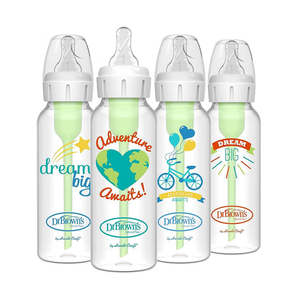 Dr. Brown's Natural Flow® Anti-Colic Options+™ Narrow Baby Bottles 8 oz/250 mL, with Level 1 Slow Flow Nipple, 4 Pack, 0m+