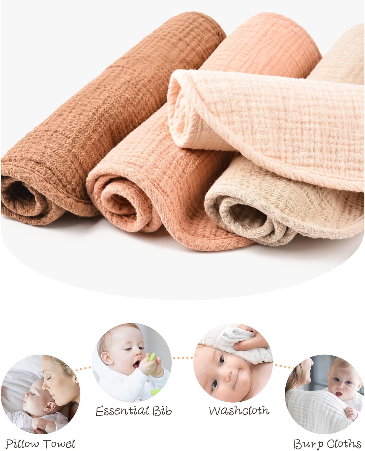 Konssy Muslin Baby Burp Cloths Sets for Unisex- 6 Pack Large 100% Cotton Burping Clothes for Newborn，Baby Girls and Boys