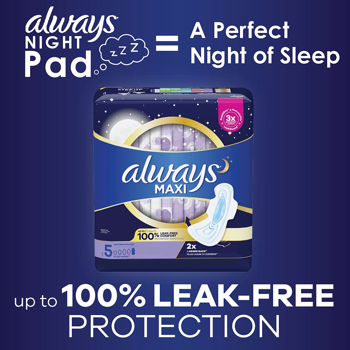 Always Maxi Feminine Pads for Women, Size 5 Extra Heavy Overnight Absorbency, with Wings, Unscented, 36 Count