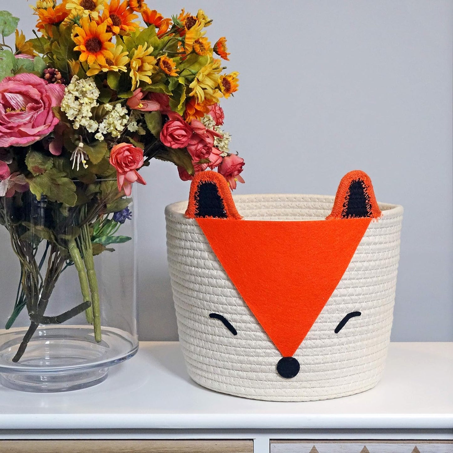 T&T Homewares Orange Fox Storage Basket - Medium, Multipurpose for Baby Diapers, Laundry, Kids Room, Dog/Cat Toys - Ideal for Woodland Nursery Decor & Organizing