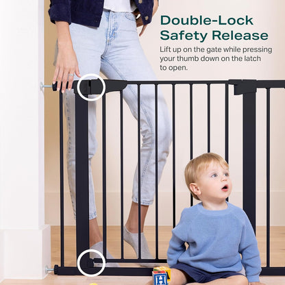 Cumbor 29.7-46" Baby Gate for Stairs, Mom's Choice Awards Winner-Auto Close Dog Gate for the House, Easy Install Pressure Mounted Pet Gates for Doorways, Easy Walk Thru Wide Safety Gate for Dog, Black