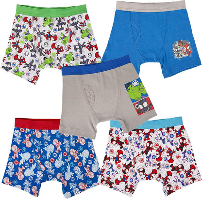 Boys' Toddler Spiderman and Superhero Friends 100% Combed Cotton Underwear Multipacks with Iron Man, Hulk & More