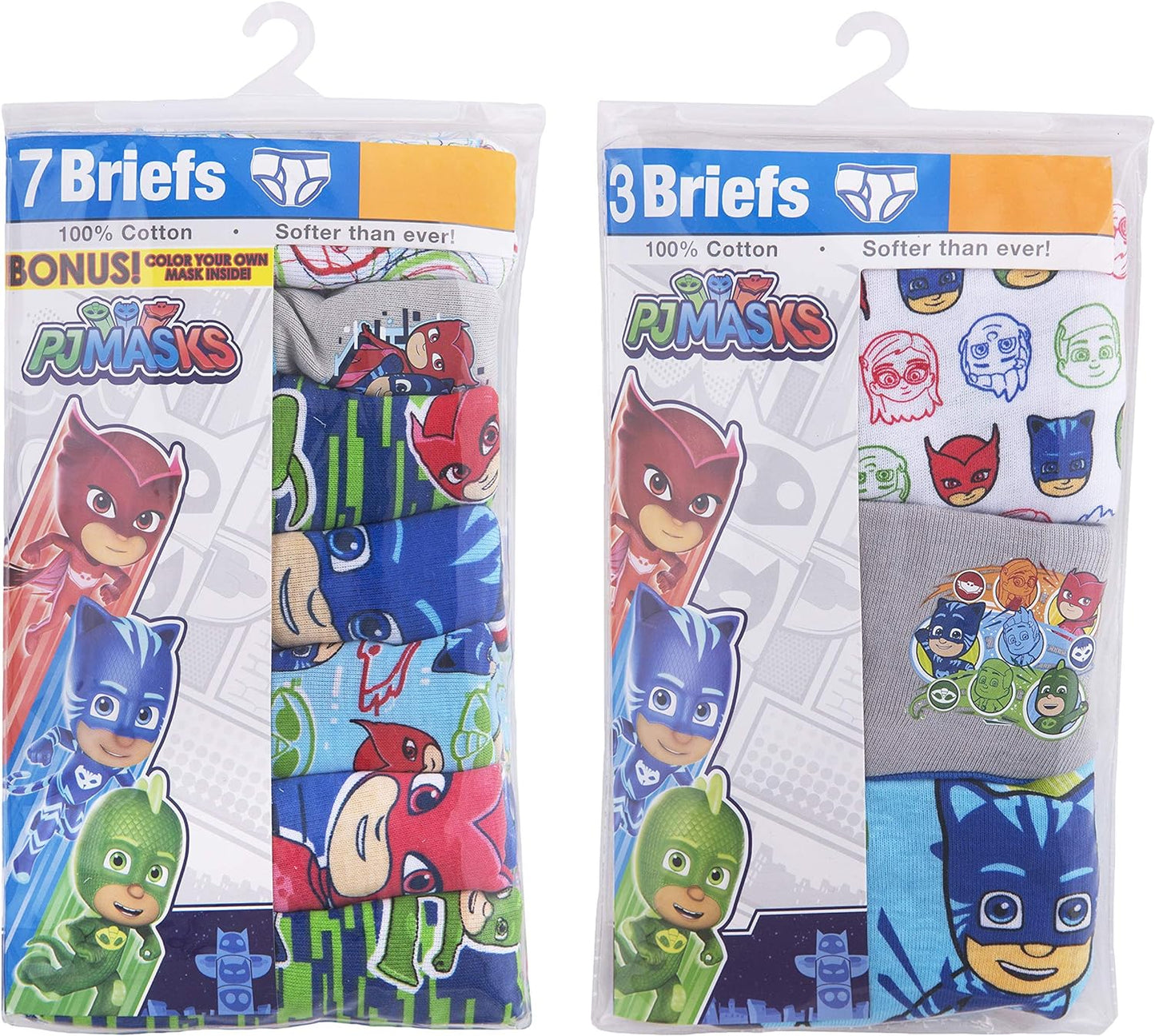 PJ Masks Boys' 100% Combed Cotton Brief Multipacks with Catboy, Luna Girl, Owlette and More in Sizes 2/3t, 4t, 4, 6 and 8