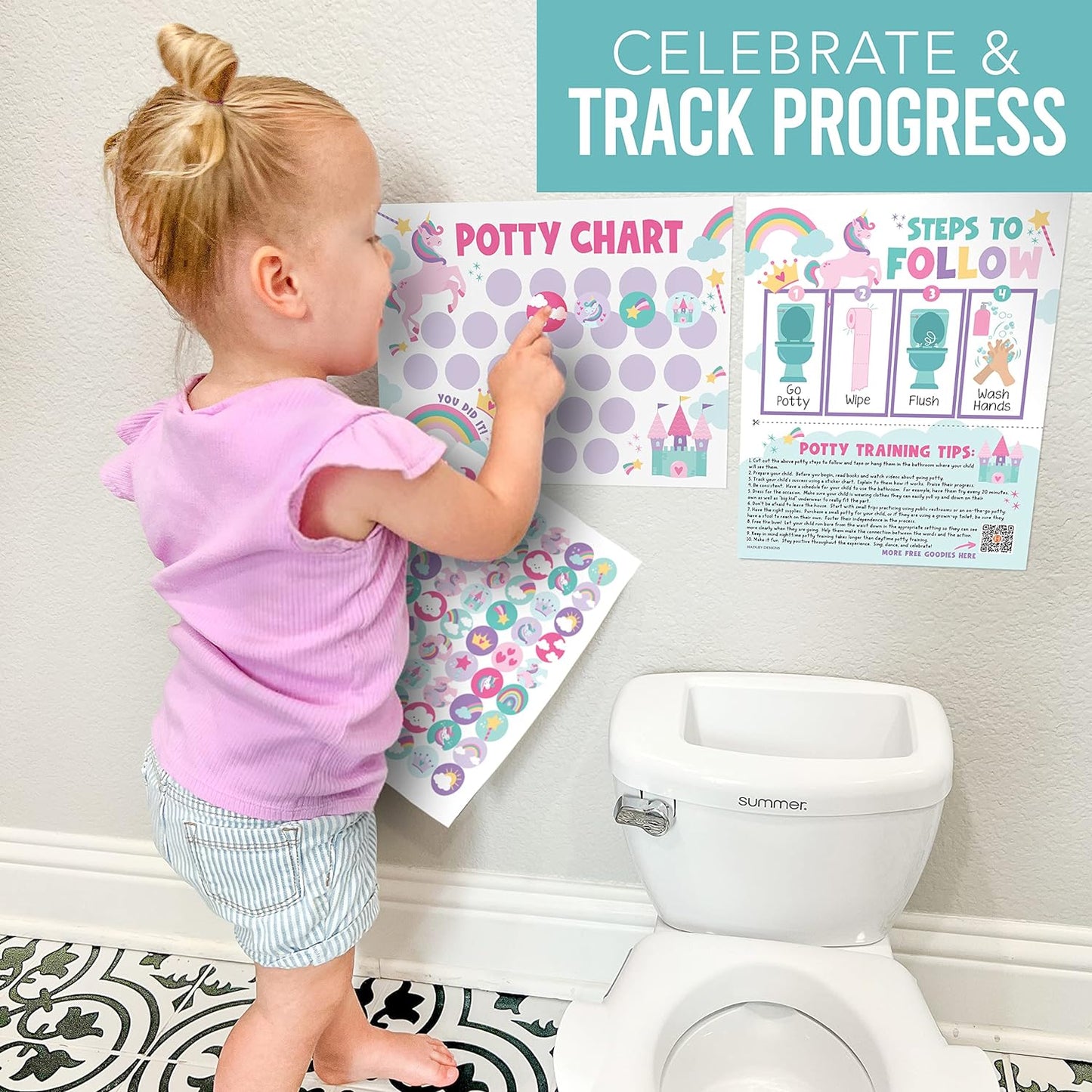 Unicorn Potty Training Chart For Toddler Girls - Potty Training Sticker Chart For Girls Potty, Potty Chart For Girls With Sticker, Sticker Chart For Kids Potty Training Reward Chart, Kids Reward Chart