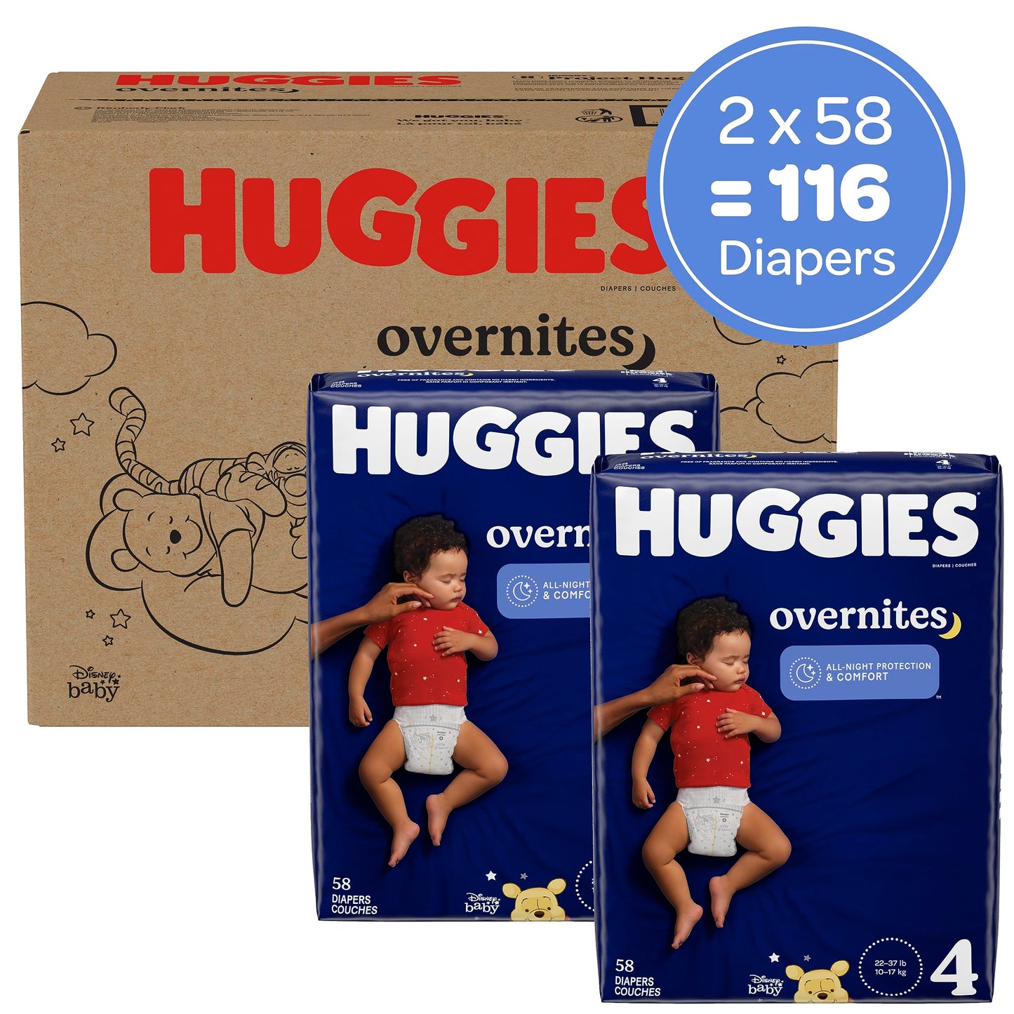 Huggies Overnites Size 3 Overnight Diapers (16-28 lbs), 132 Ct (2 Packs of 66), Packaging May Vary