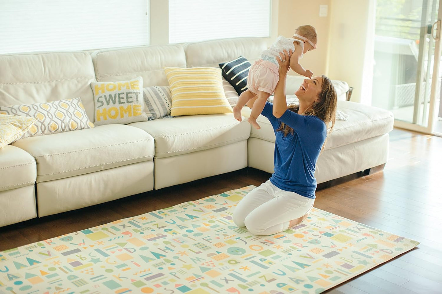 Baby Care Play Mat (Large, Moroccan - Blue) 82'' x 55'' Original One-Piece Reversible Rollable Waterproof Play Mat for Infants, Babies, Toddler, and Kids