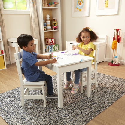 Melissa & Doug Solid Wood Table and 2 Chairs Set - Light Finish Furniture for Playroom,Blonde