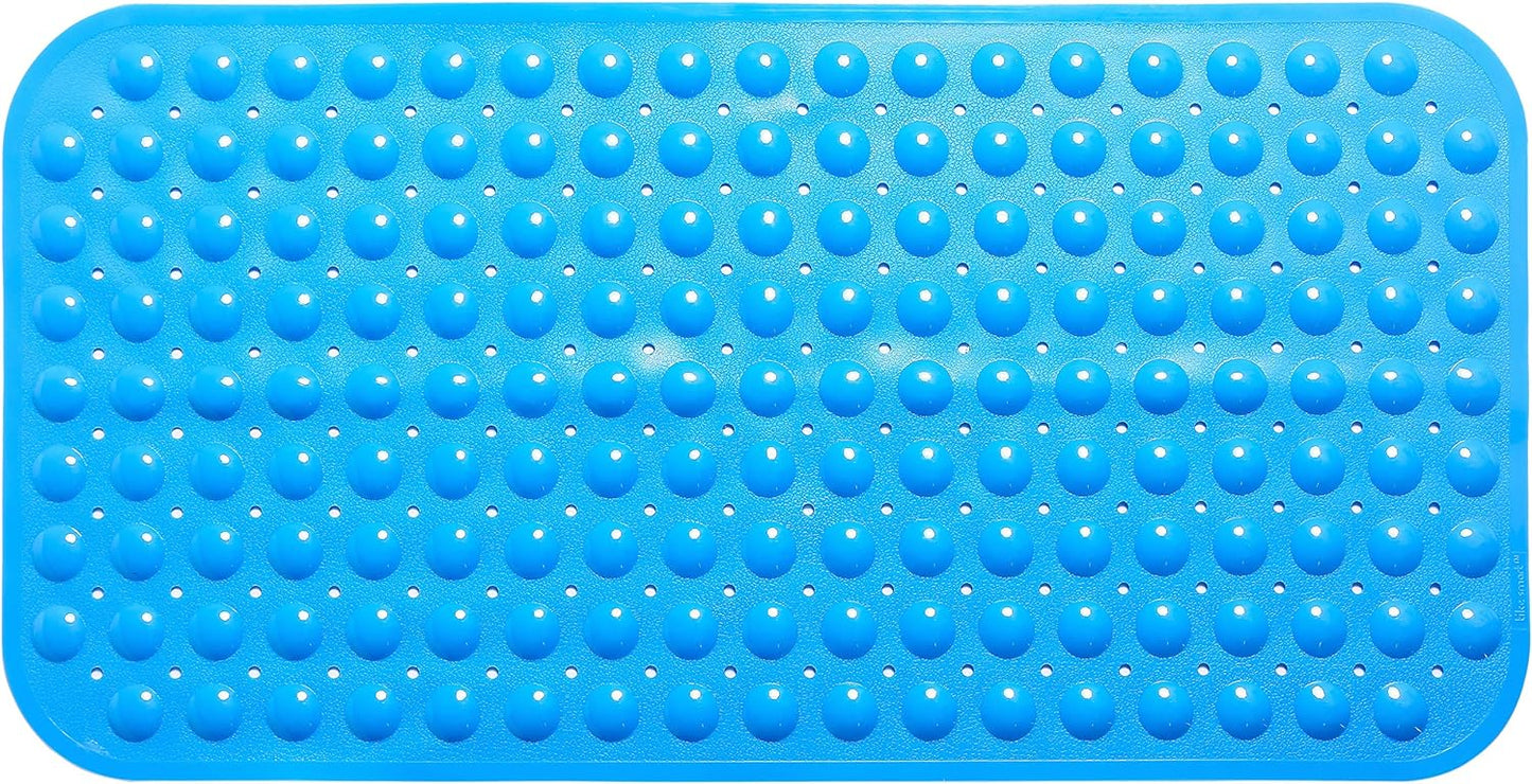 TIKE SMART Extra-Long Non-Slip Bathtub & Shower Mat 39”x16” (Smooth/Non-Textured Tubs Only) Safe, Clean, Machine-Washable, Superior Grip&Drainage, Vinyl, Opaque Aqua/Blue-Green