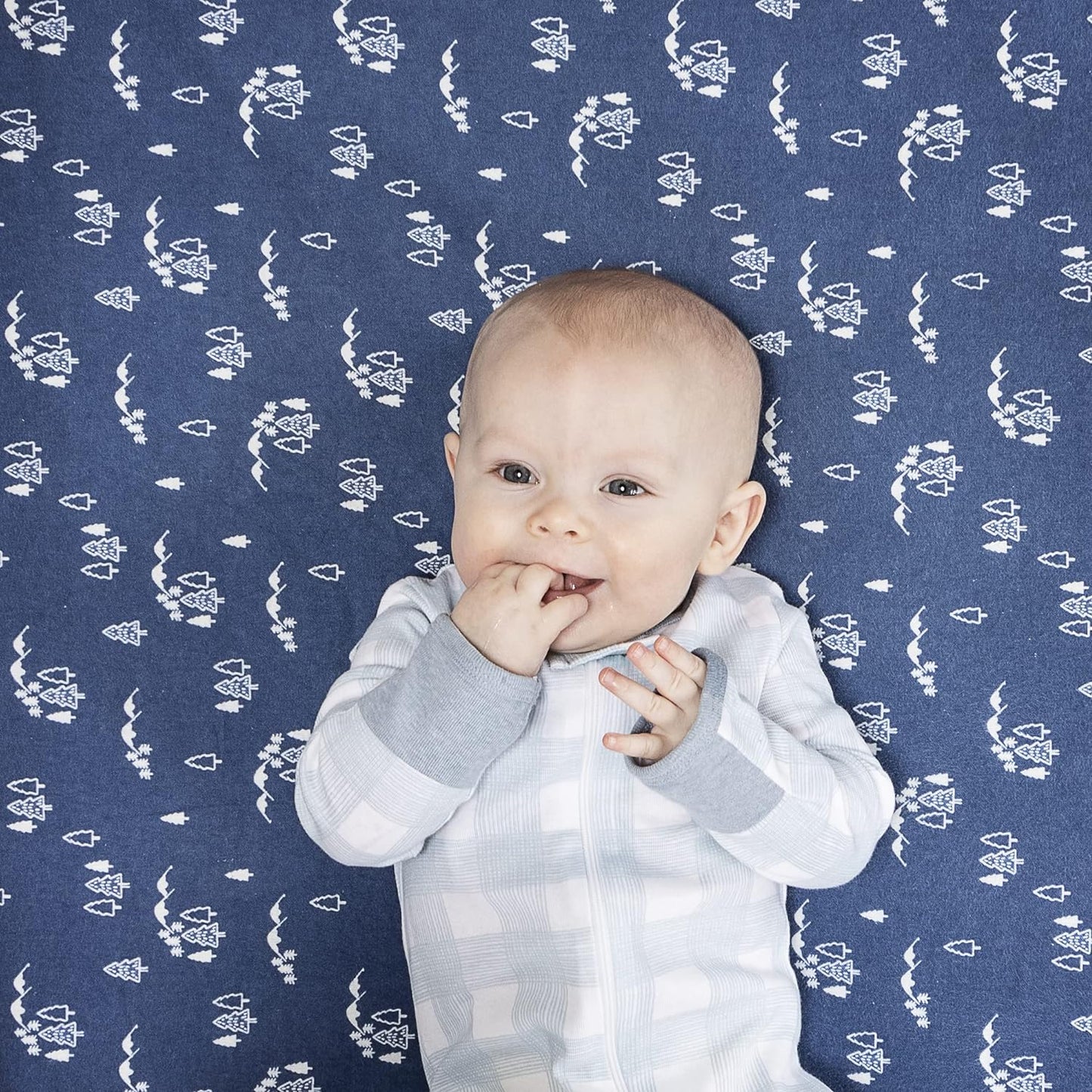 Mountains Fitted Crib Sheet- 100% Cotton; Navy, White; Fully Elasticized; 10-Inch Pockets; Fits Standard Crib Mattress;