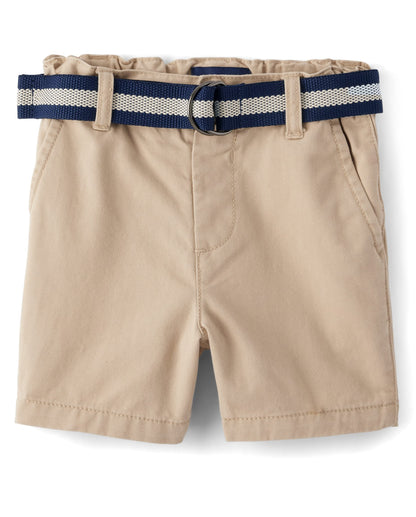 The Children's Place Baby Boys' and Toddler Twill Belted Chino Short, Toast, 2T