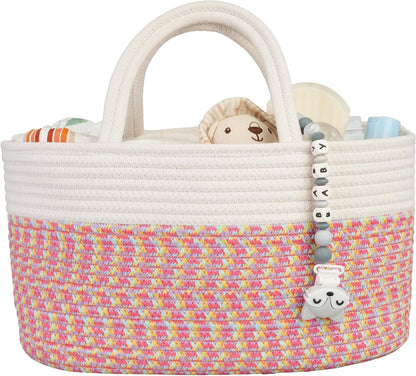 Baby Diaper Caddy Organizer for Girl Boy Cotton Rope Nursery Storage Bin Basket Portable Holder Tote Bag for Changing Table Car Travel Baby Shower Gifts Newborn Registry Must Have Items oatmeal