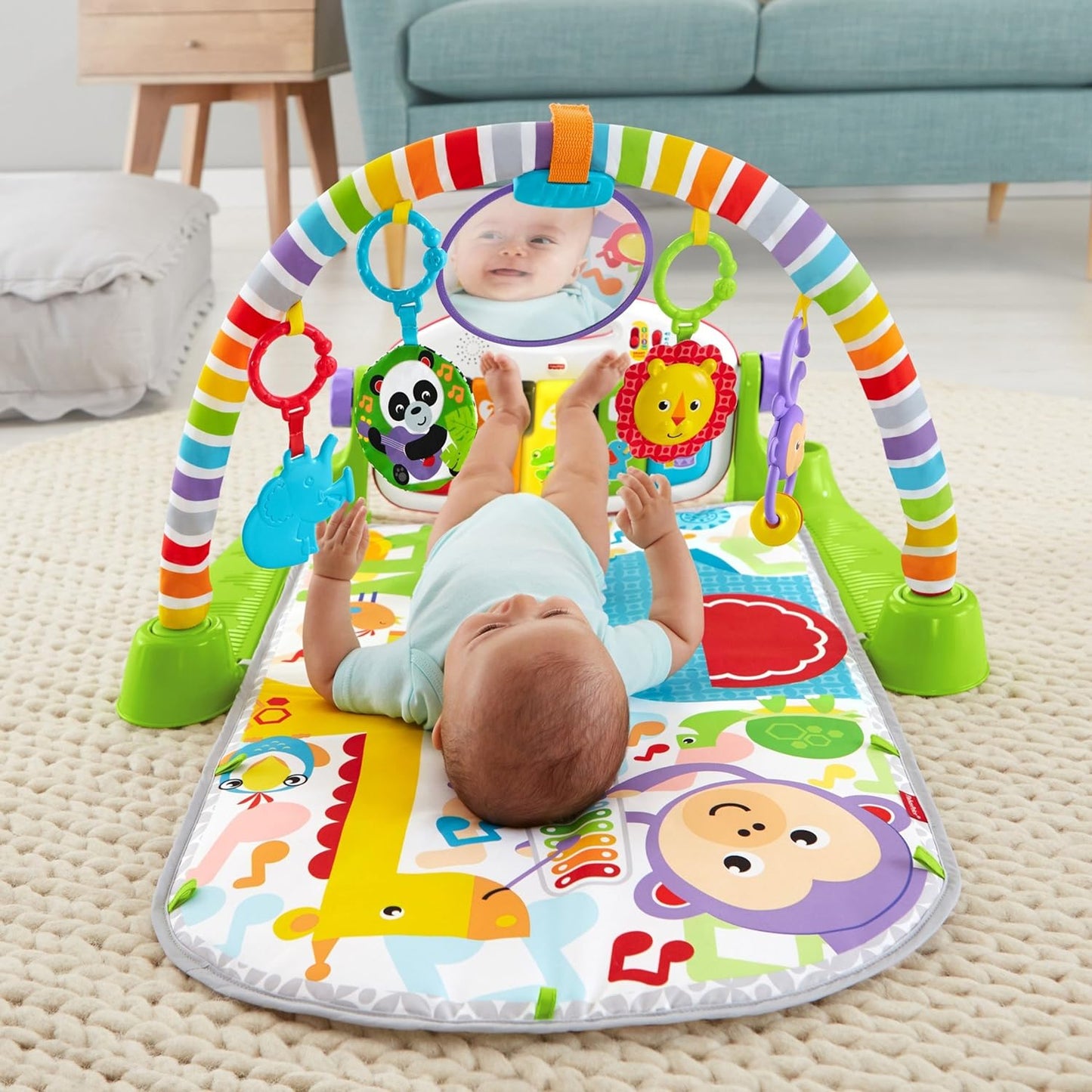 Fisher-Price Baby Playmat Kick & Play Piano Gym With Musical And Sensory Toys For Newborn To Toddler, Navy Fawn