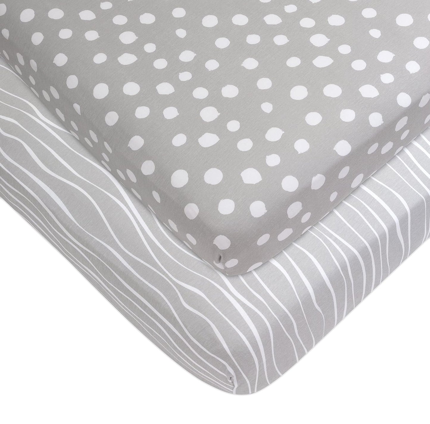 Crib Sheet Set | Toddler Sheet Set 2 Pack 100% Jersey Cotton Grey and White Abstract Stripes and Dots by Ely's & Co