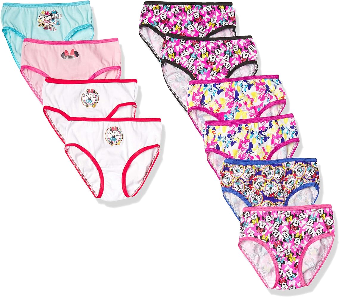 Disney Girls' Minnie Mouse Underwear Multipacks with Assorted Prints in Sizes 2/3t, 4t, 4, 6, 8 and 10