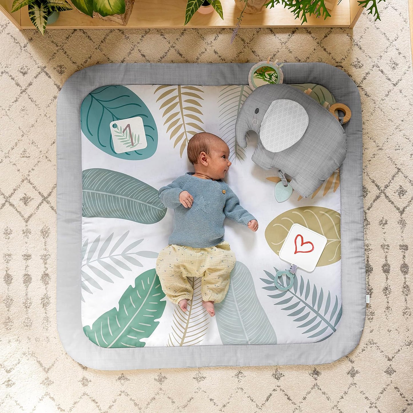 Ingenuity Cozy Spot Reversible Duvet Activity Gym & Play Mat with Wooden Toy bar - Loamy, Newborn and up