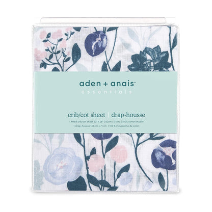 aden + anais Essentials Classic Crib Sheet, 100% Cotton Muslin, Super Soft & Breathable, Tailored Snug Fit, Flowers Bloom