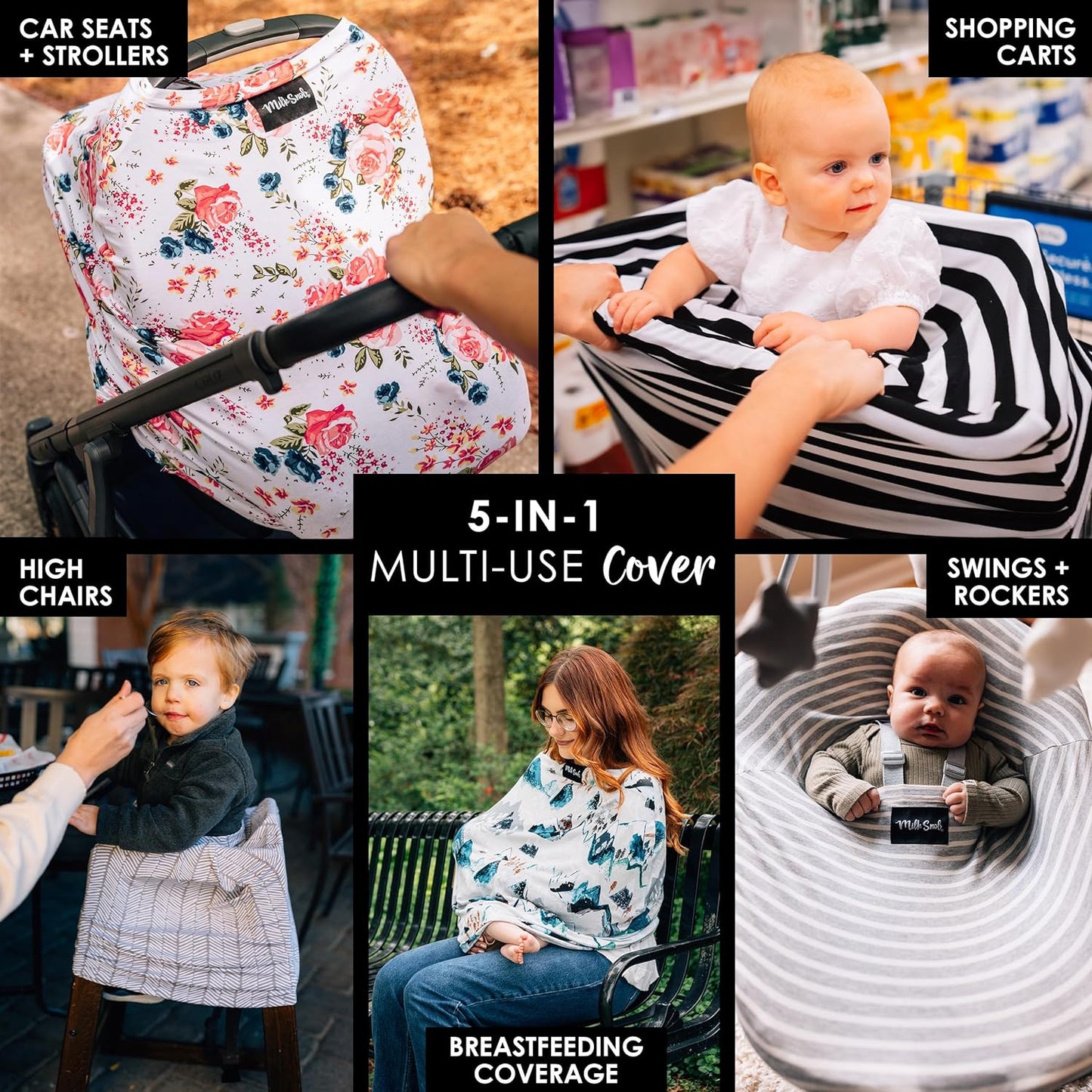 Milk Snob Original 5-in-1 Cover - Added Privacy for Breastfeeding, Baby Car Seat, Carrier, Stroller, High Chair, Shopping Cart, Lounger Canopy - Newborn Essentials, Nursing Top, Soho