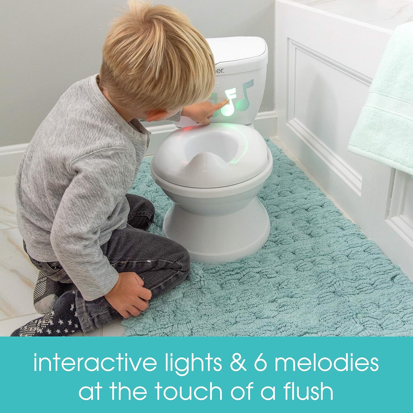 Summer Infant My Size Potty Lights and Songs Transitions,White Realistic Potty Training Toilet with Interactive Handle that Plays Music for Kids,Removable Potty Topper/Pot,Wipe Compartment,SplashGuard