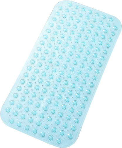 TIKE SMART Extra-Long Non-Slip Bathtub & Shower Mat 39”x16” (Smooth/Non-Textured Tubs Only) Safe, Clean, Machine-Washable, Superior Grip&Drainage, Vinyl, Opaque Aqua/Blue-Green