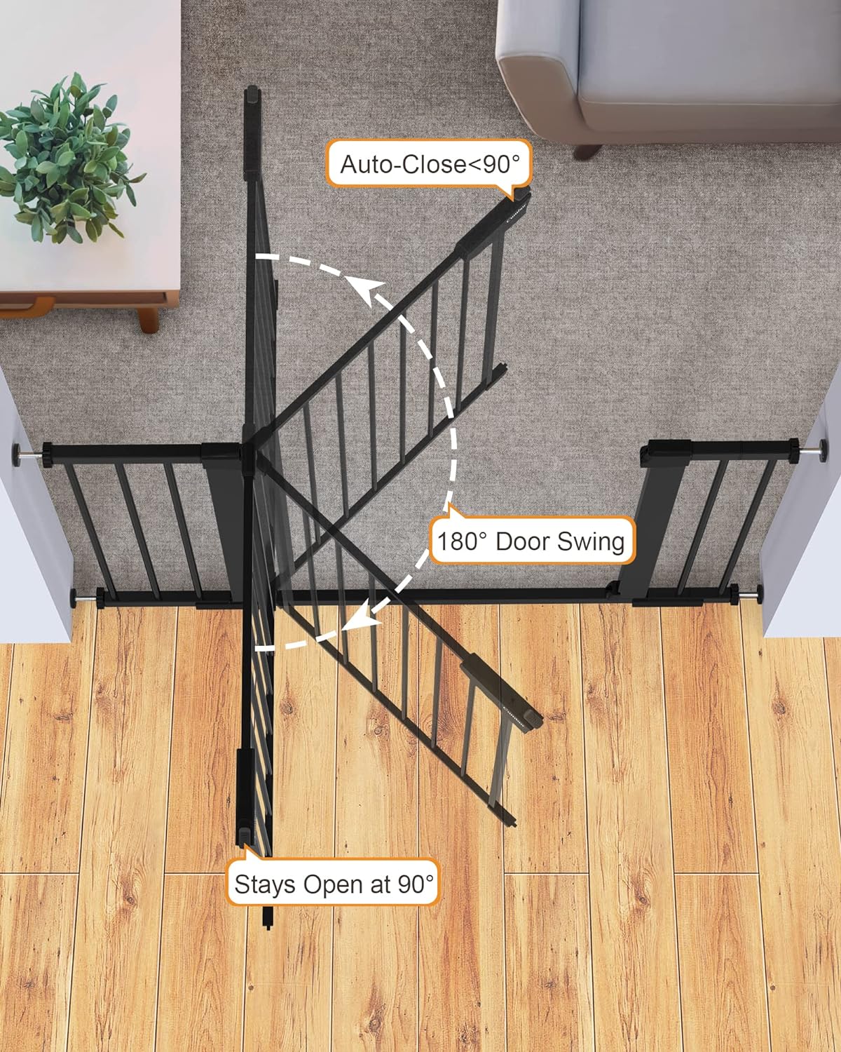 Cumbor 36" Extra Tall Baby Gate for Dogs and Kids with Wide 2-Way Door, 29.7"-40.6" Width, and Auto Close Personal Safety for Babies and Pets, Fits Doorways, Stairs, and Entryways