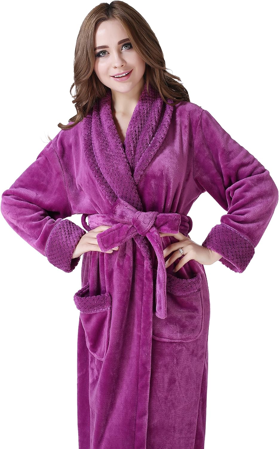 Richie House Women's Plush Soft Warm Fleece Bathrobe Robe RH1591