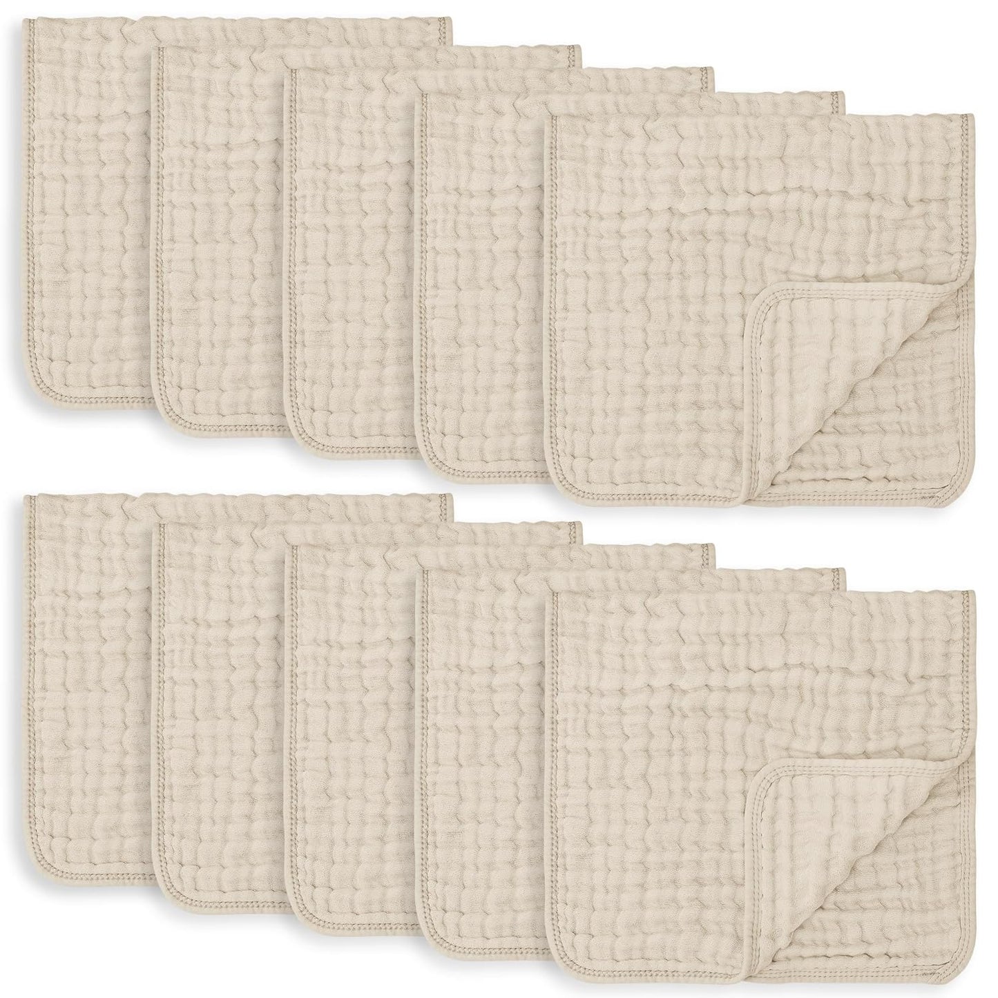 Baby Washcloths, Muslin Cotton Baby Towels, Large 10”x10” Wash Cloths Soft on Sensitive Skin, Absorbent for Boys & Girls, Newborn Baby & Toddlers Essentials Shower Registry Gift (Fern, Pack of 10)