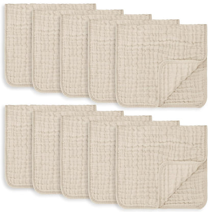 Baby Washcloths, Muslin Cotton Baby Towels, Large 10”x10” Wash Cloths Soft on Sensitive Skin, Absorbent for Boys & Girls, Newborn Baby & Toddlers Essentials Shower Registry Gift (Fern, Pack of 10)