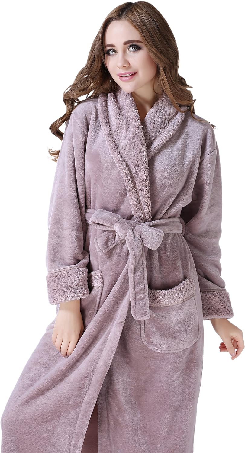 Richie House Women's Plush Soft Warm Fleece Bathrobe Robe RH1591