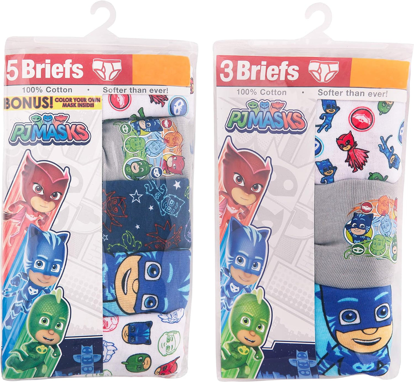 PJ Masks Boys' 100% Combed Cotton Brief Multipacks with Catboy, Luna Girl, Owlette and More in Sizes 2/3t, 4t, 4, 6 and 8